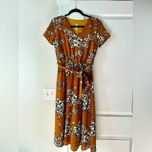 Bella Ella Mustard Yellow Floral Dress, M